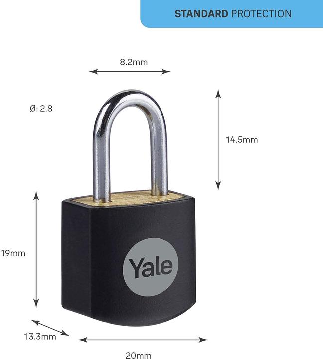 Productafbeelding Yale Hangslot messing gelijksluitend set van 4 15mm, beugelhoogte 14,5mm, standaard veiligheid