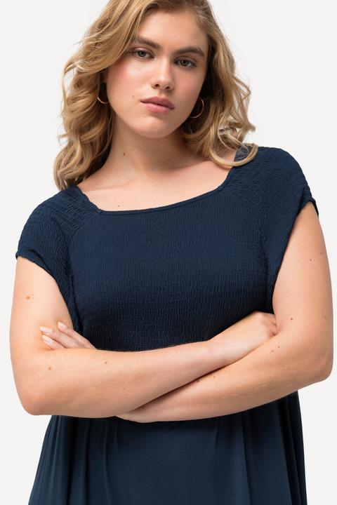 Produktbild Ulla Popken Kleid, A-Linie, gesmokt, Carré-Ausschnitt, Halbarm (54)