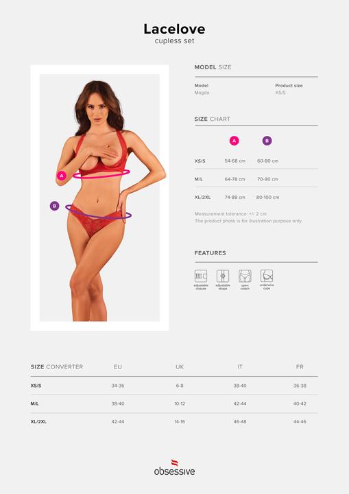 Produktbild Obsessive Lacelove Cupless Zweiteiliges Set Rot Xl/Xxl (XL, XXL)
