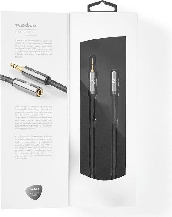 Immagine prodotto Nedis Cavo audio stereo 3,5 mm maschio 3,5 mm femmina placcato oro 2,00 m rotondo grigio / grigio canna (2 m)
