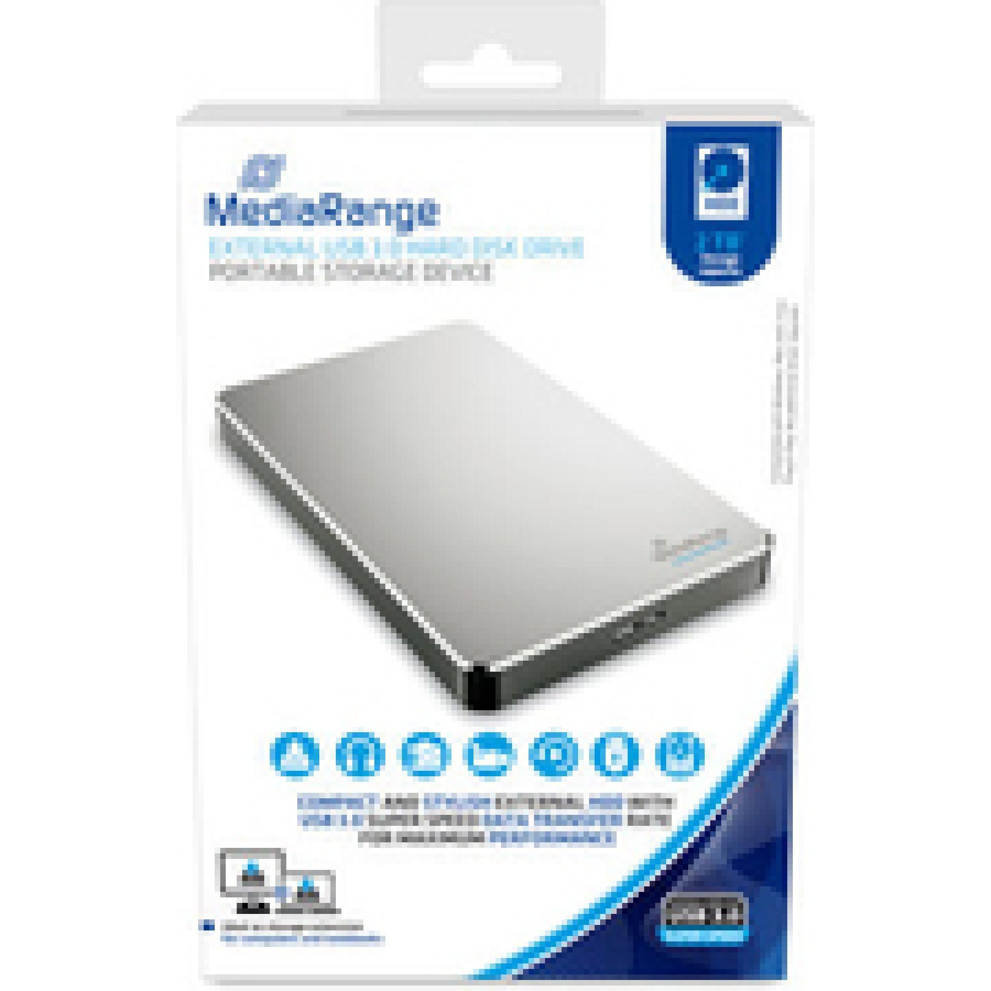 MediaRange MR997 (2 TB), Externe Festplatte, Silber