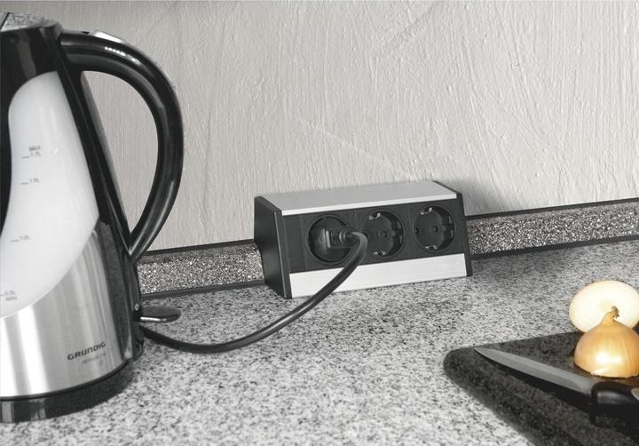 Produktbild Evoline R-Dock Steckdosenelement 3 x Schuko alufarbig, schwarz (3x, CEE 7/3, 1 m)