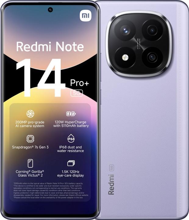 Produktbild Xiaomi Redmi Note 14 Pro+ (256 GB, Lavender Purple, 6.65", Dual SIM, 5G)