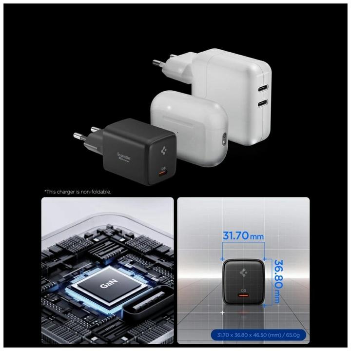 Produktbild Spigen Essential 45W Wandladegerät EE451EU, schwarz (45 W, 1 Port)