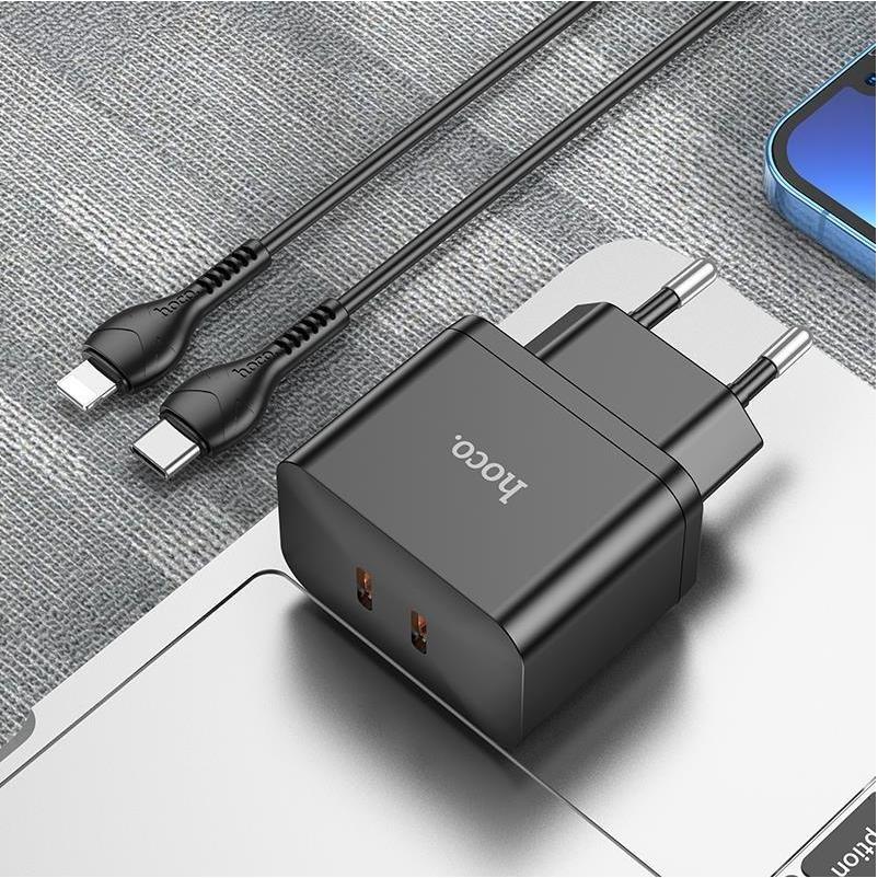 Thumbnail - Hoco Ladegerät inkl. Kabel Lightning (35 W), USB Ladegerät, Schwarz