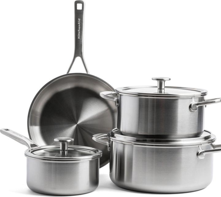 Image du produit KitchenAid MultiPly Stainless Steel Braadpan 24cm/Kookpot 20+24cm/Steelpan 16cm 7-delig (Casserole, Poêle à frire, Set de poêles + casseroles, Acier inoxydable)