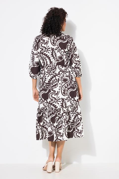 Image du produit Ulla Popken Robe midi motif cachemire, décolleté en V et manches 3/4, coupe évasée (58)