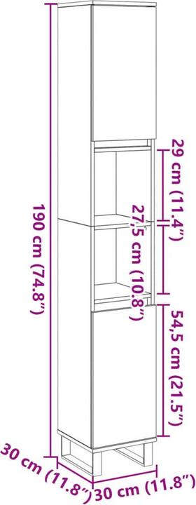 Immagine prodotto vidaXL Badschrank Hochschrank Badezimmerschrank Badmöbel Schrank Altholz-Optik (30 x 30 x 190 cm)