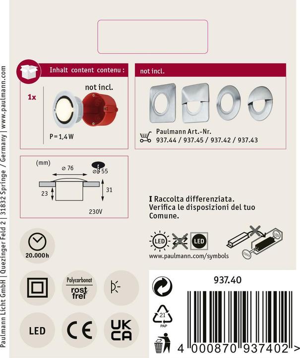 Produktbild Paulmann Wandeinbauleuchte (140 lm, IP65)