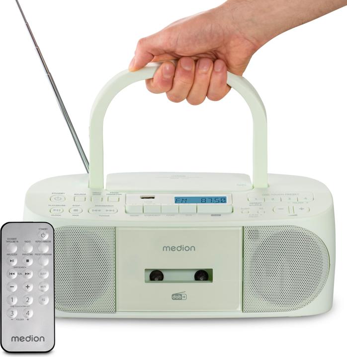 Medion MED MD400003 LIFE DRX-1 grün Radiorekorder mit CD-Spieler und Kassettendeck (DAB+, FM, PLL, Bluetooth)