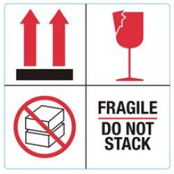 Rillprint, Etichette, Hinweisetiketten FRAGILE / DO NOT STACK permanent klebend, Farbe: weiss / rot / schwarz