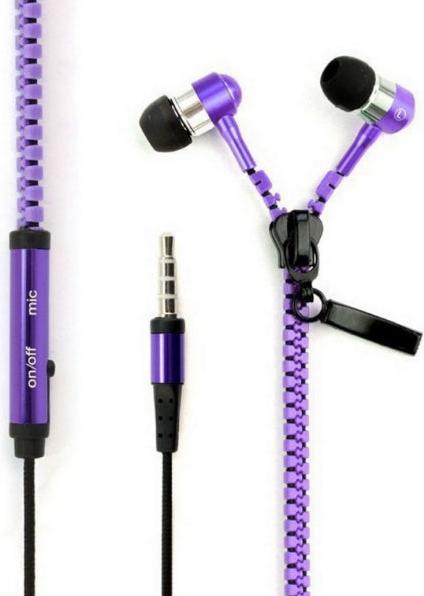 Produktbild Hermex In Ear ZIPPER Headset mit Fernbedienung LILA für alle Android Smartphones (keine Geräuschunterdrückung, Kabelgebunden)