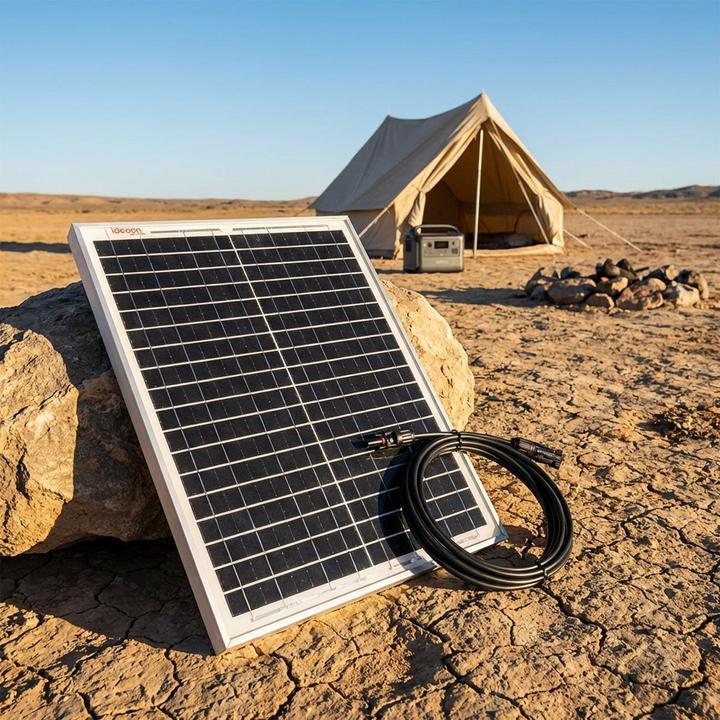 Actual product image Ideoon Premium 20 Watt Solarpanel mit MC4-komp.-Anschluss & 1,2m Kabel (20 W, 1.30 kg)