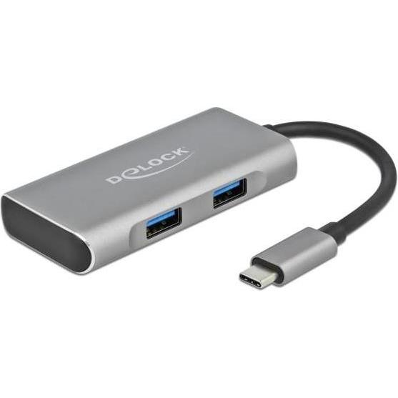 Delock USB-C Hub (USB-C, 4 Ports), Dockingstation + USB Hub, Grau