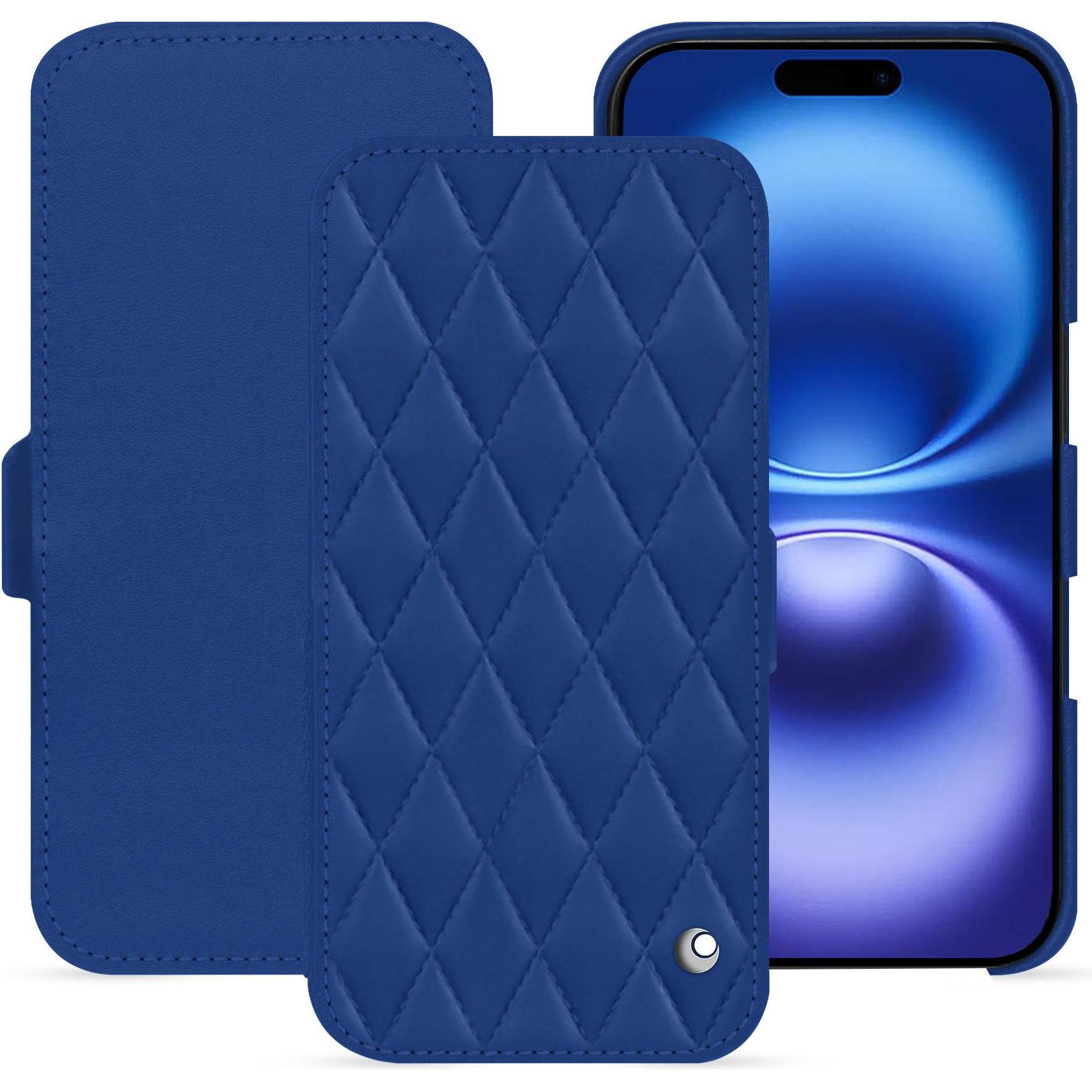 Noreve Lederschutzhülle horizontal (Apple iPhone 16), Smartphone Hülle, Blau