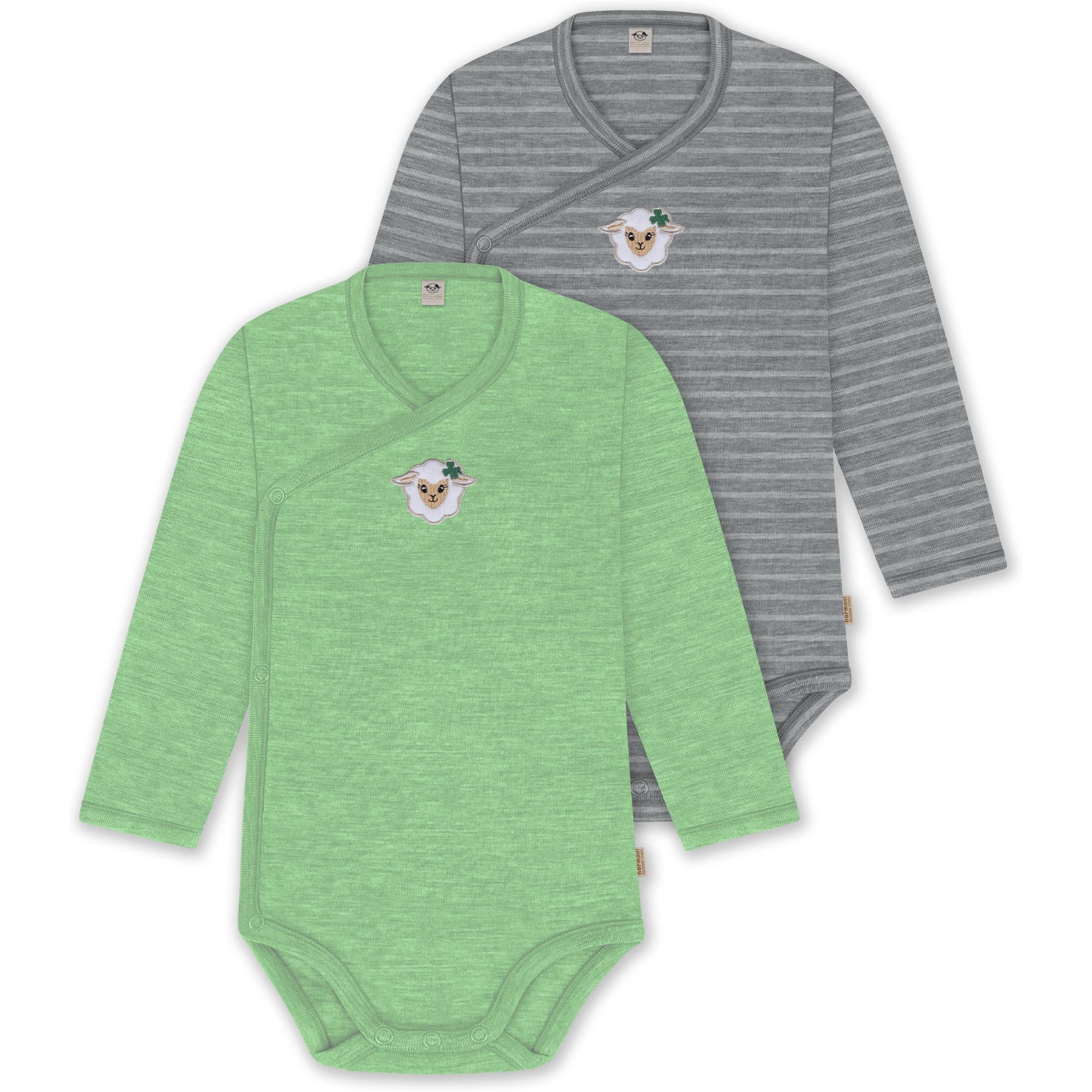 Normani, Herren, Body, 2er Pack Bio Baby-Body Langarm Wickelbody aus Merinowolle für Junge und Mädchen - 9353, Grün, (56...