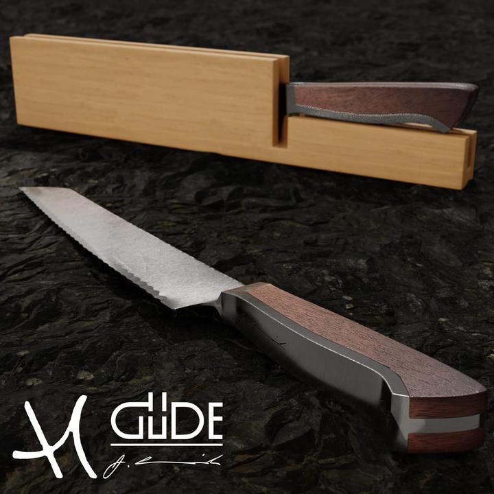 Actual product image Gude Solingen Bread knife forged 22 cm walnut wood CAMINADA Handmade Germany (22 cm)