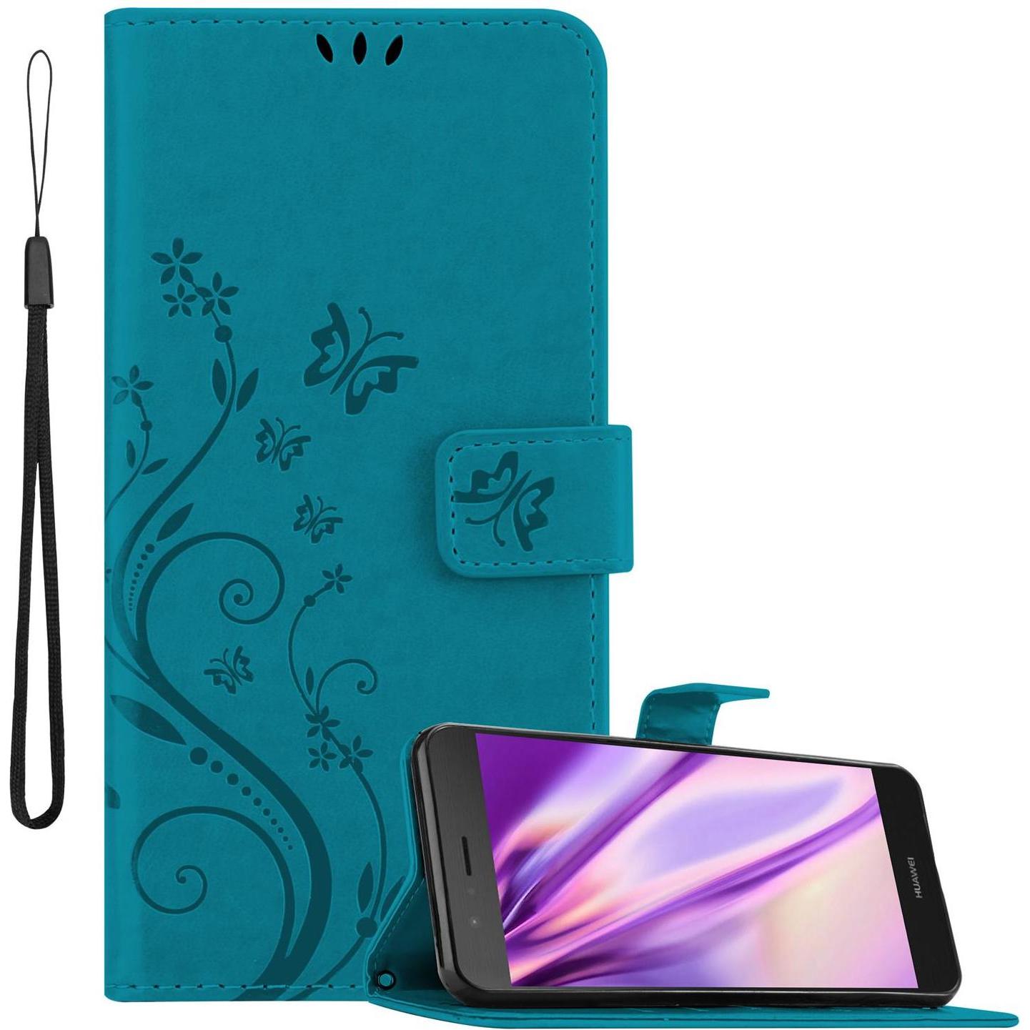 Cadorabo Flower Book Cover (Huawei P9 Lite), Smartphone Hülle, Blau