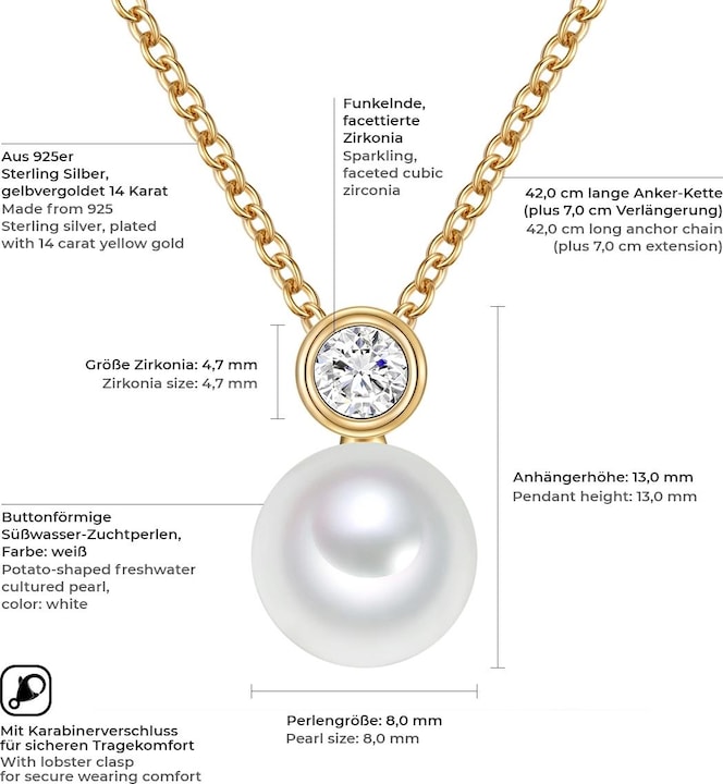 Produktbild Valero Pearls Silberhalskette - 11334 (Sterling Silber 100%, 42 - 49 cm)