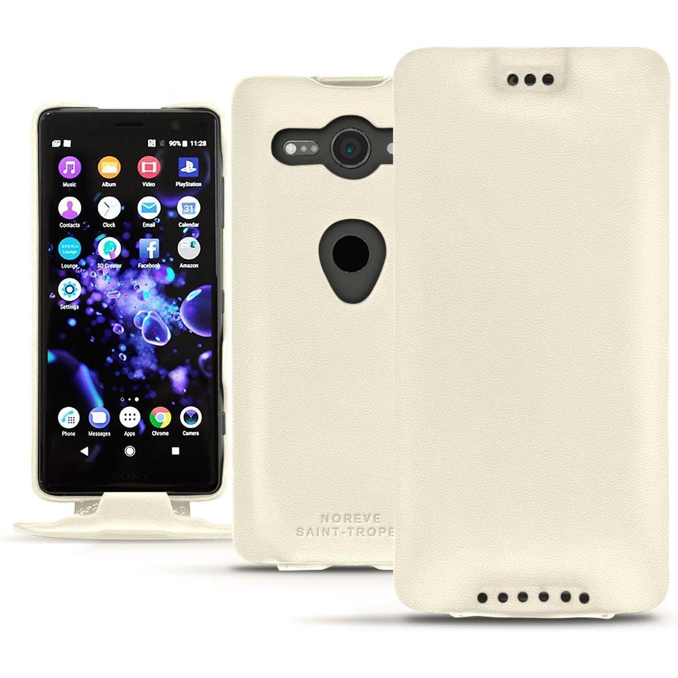 Noreve Lederschutzhülle vertikal (Sony Xperia XZ2 Compact), Smartphone Hülle, Weiss