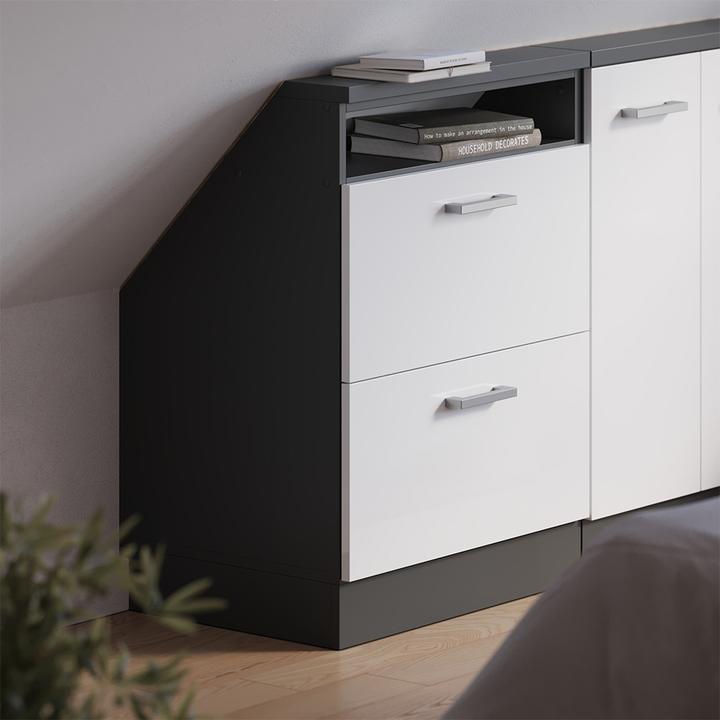 Produktbild Vichy Dachschrägenschrank Rion, Anthrazit/Weiss Hochglanz, mit 2 Schubladen (46 x 46 x 81.60 cm)