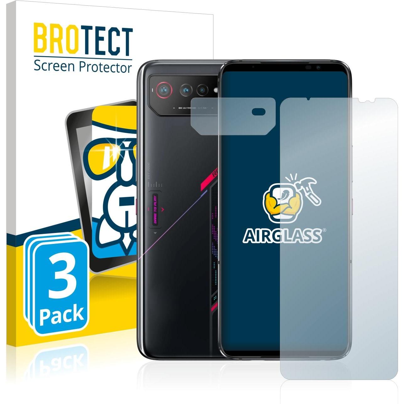 BROTECT AirGlass Panzerglasfolie (3 Stück, Asus ROG Phone 6), Smartphone Schutzfolie, Transparent