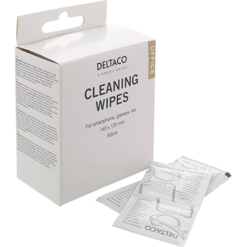 Thumbnail - Deltaco Office Wet Wipes for Smartphone, Glasses et. al., 52st - White, Kamerareinigung, Weiss