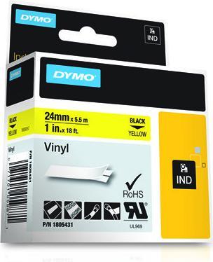 Actual product image Dymo Rhino 24mm black on yellow vinyl (2.40 cm, Yellow)