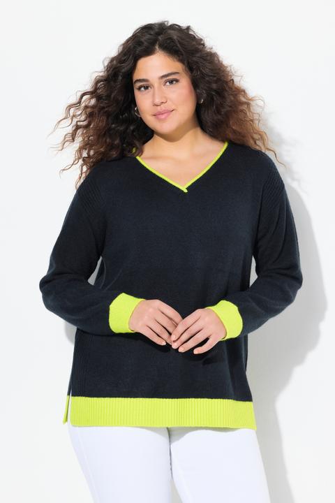 Immagine prodotto Ulla Popken Maglione con orli fluo, scollo a V e maniche lunghe (42, 44)