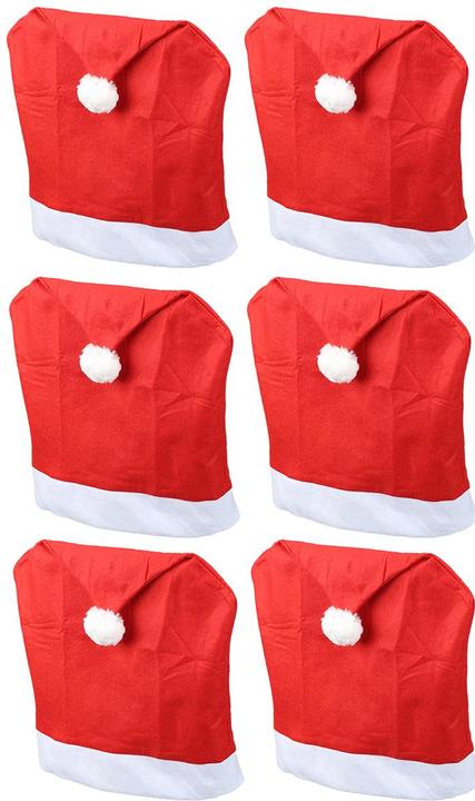 Novaliv Christmas Chair Covers Set of 6 I Red I Father Christmas Hat I Chair Covers Dining Room Christmas