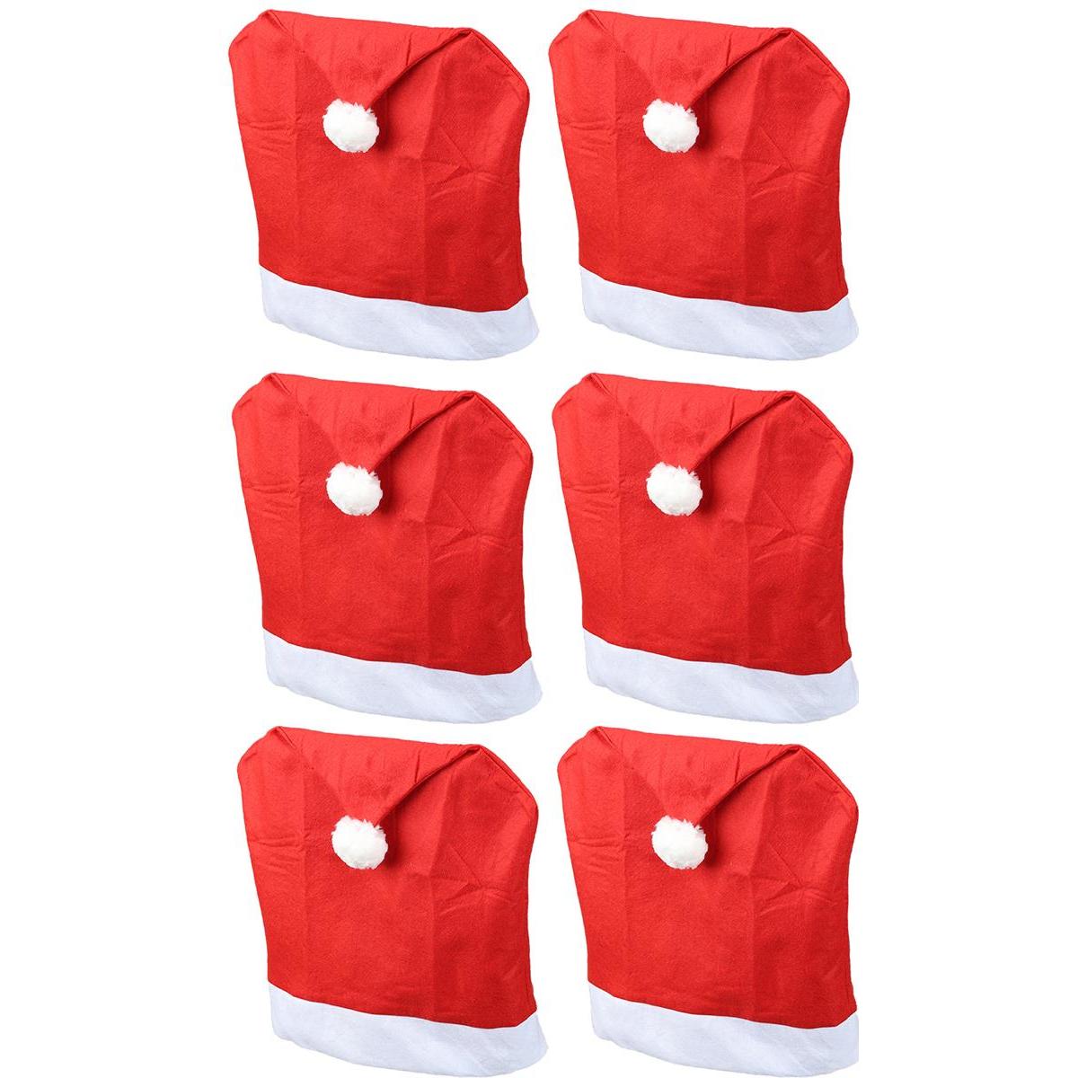 Novaliv, Stühle, Weihnachten Stuhlhussen 6er Set I Rot I Nikolausmütze I Stuhlbezüge Esszimmer Weihnachtsdeko