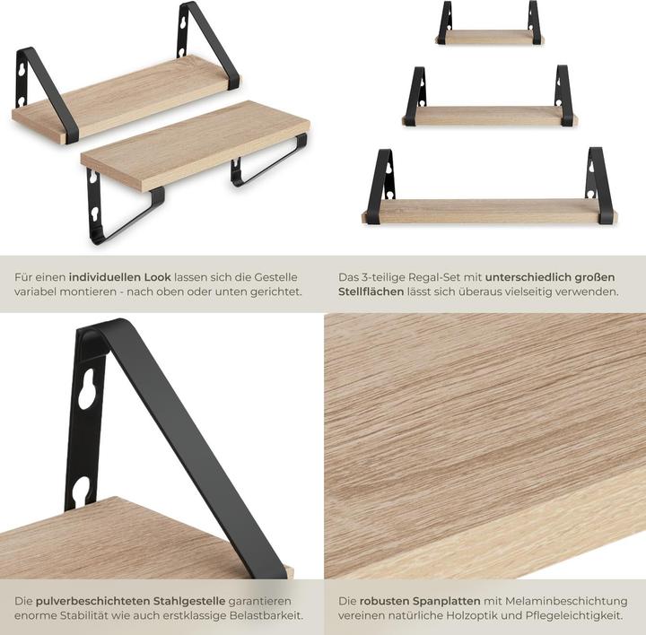 Actual product image tectake 3 hanging shelves Cowell (40 x 12 x 12 cm)