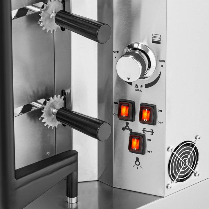 Produktbild Royal Catering Mobiler Gas-Hähnchengrill 4 Spiesse mit Beleuchtung und Rädern 3 x 5,5 kW (16.50 kW)