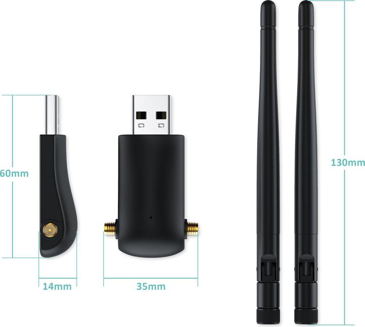 Immagine prodotto Aplic WLAN Stick, Dongle WIFI USB 3.0, 1200 MBit/s Dual Band 2.4 + 5 Ghz antenne esterne (USB)