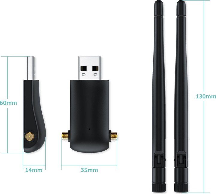 Produktbild Aplic WLAN Stick, WIFI Dongle USB 3.0, 1200 MBit/s Dual Band 2,4 + 5 Ghz externe Antennen (USB)