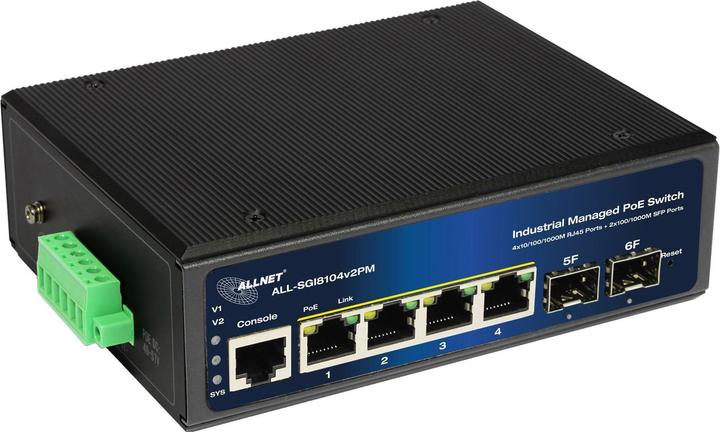 Allnet Switch industriële volledig beheerde Layer2+ 6-poorts GbE &bull PoE-budget 120W &bull 4x PoE bij (6 ports)