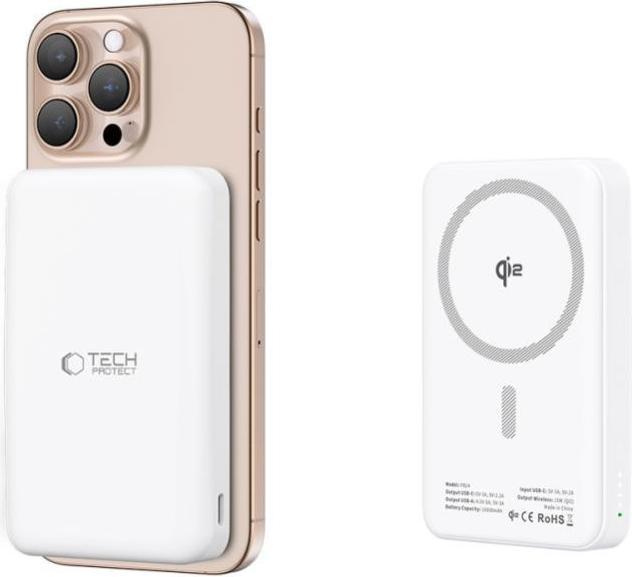 Productafbeelding Tech-Protect Powerbank PB24 LIFEMAG QI2 MAGSAFE POWER BANK 10000MAH Wit (10000 mAh, 15 W)