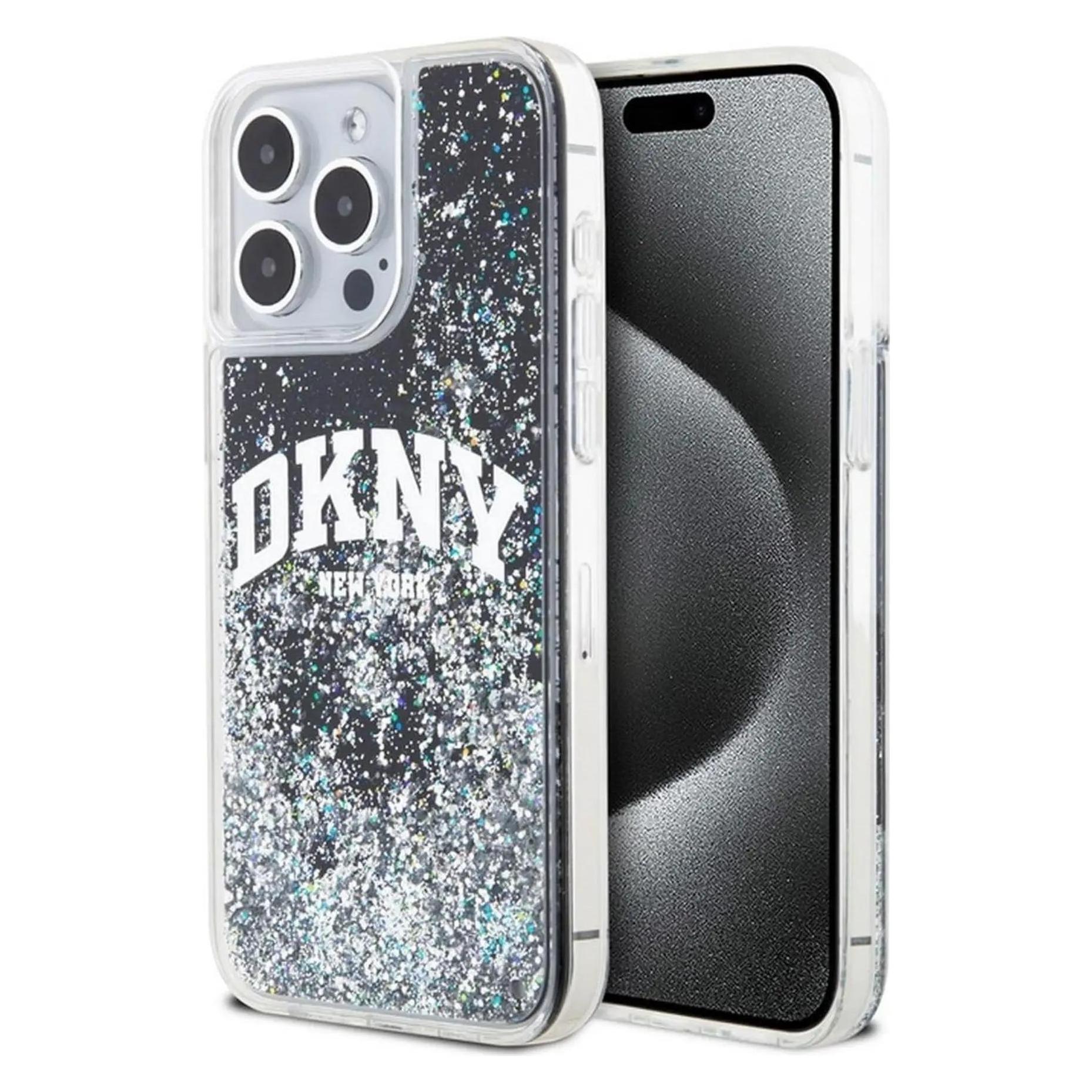 Dkny DKHCP13XLBNAEK IPhone 13 Pro Max 6.7" Czarny/black Hardcase Liquid Glitter Big Logo (Apple IPhone 13 Pro Max), Smartphone Hülle, Schwarz, Grau