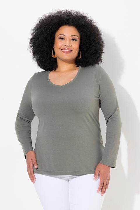 Image du produit Ulla Popken T-shirt Coupe Slim Fit, décolleté en V et manches longues (42, 44)