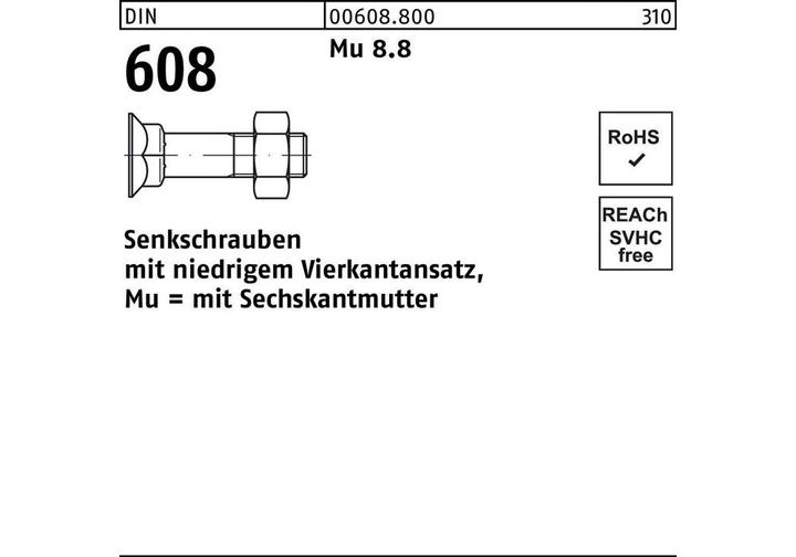 Produktbild Senkschraube DIN 608 m.4-kantansatz/6-kantmutter M 8 x 30 Mu 8.8