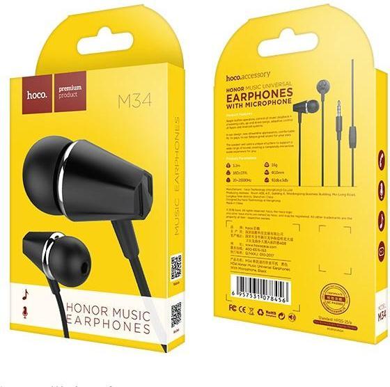 Image du produit Hoco Casque filaire écouteurs Jack 3,5 mm avec microphone M34 noir (Filaire)