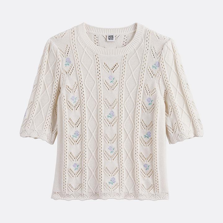 Produktbild La Redoute Collections Feinstrickpullover mit Rundhalsausschnitt & Pointelle-Muster (XXL)