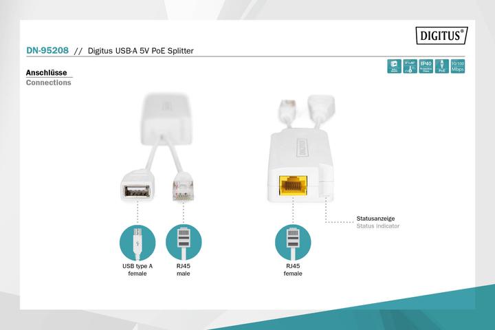 Productafbeelding Digitus USB-A 5V PoE Splitter (PoE splitter)