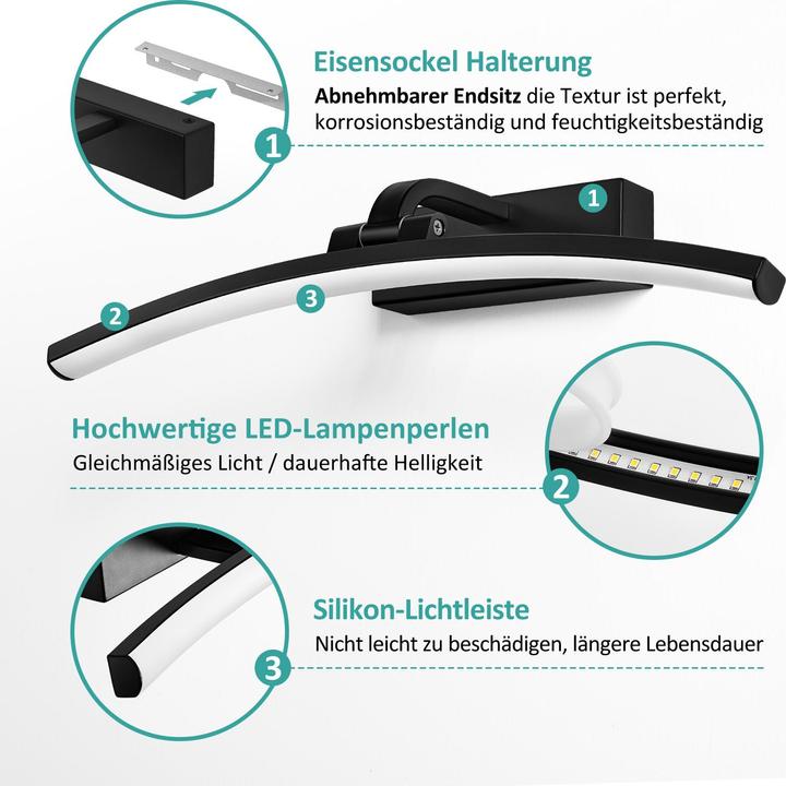 Produktbild Emke Spiegelleuchte, Spiegellampen für das bad spiegelleuchte, 180° drehbar, 4000K, 40cm, Schwarz