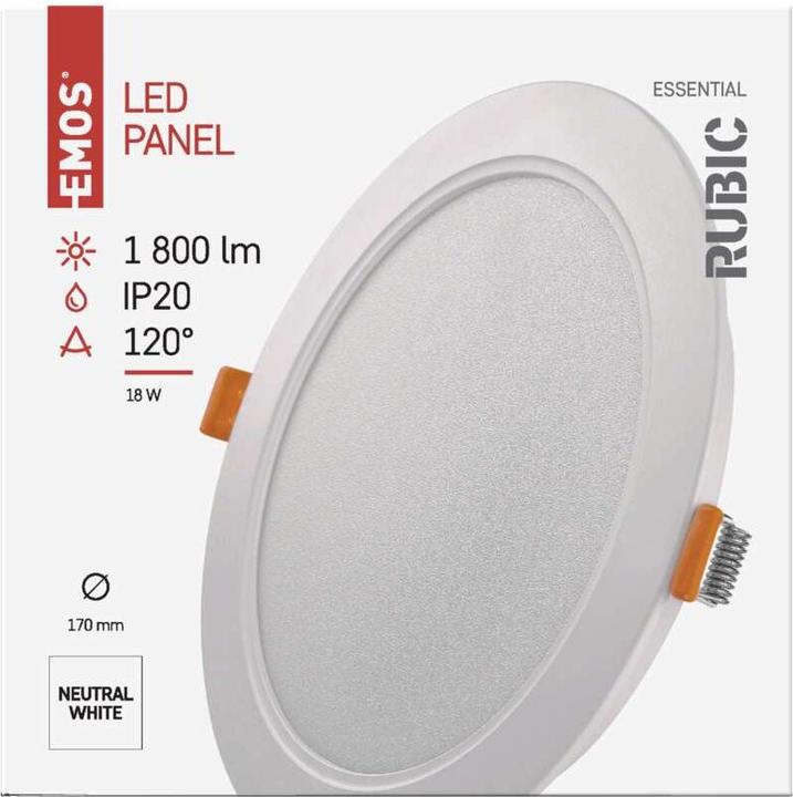 Produktbild Emos LED-Einbauleuchte RUBIC, rund, weiss, 18W, neutralweiss (1800 lm)