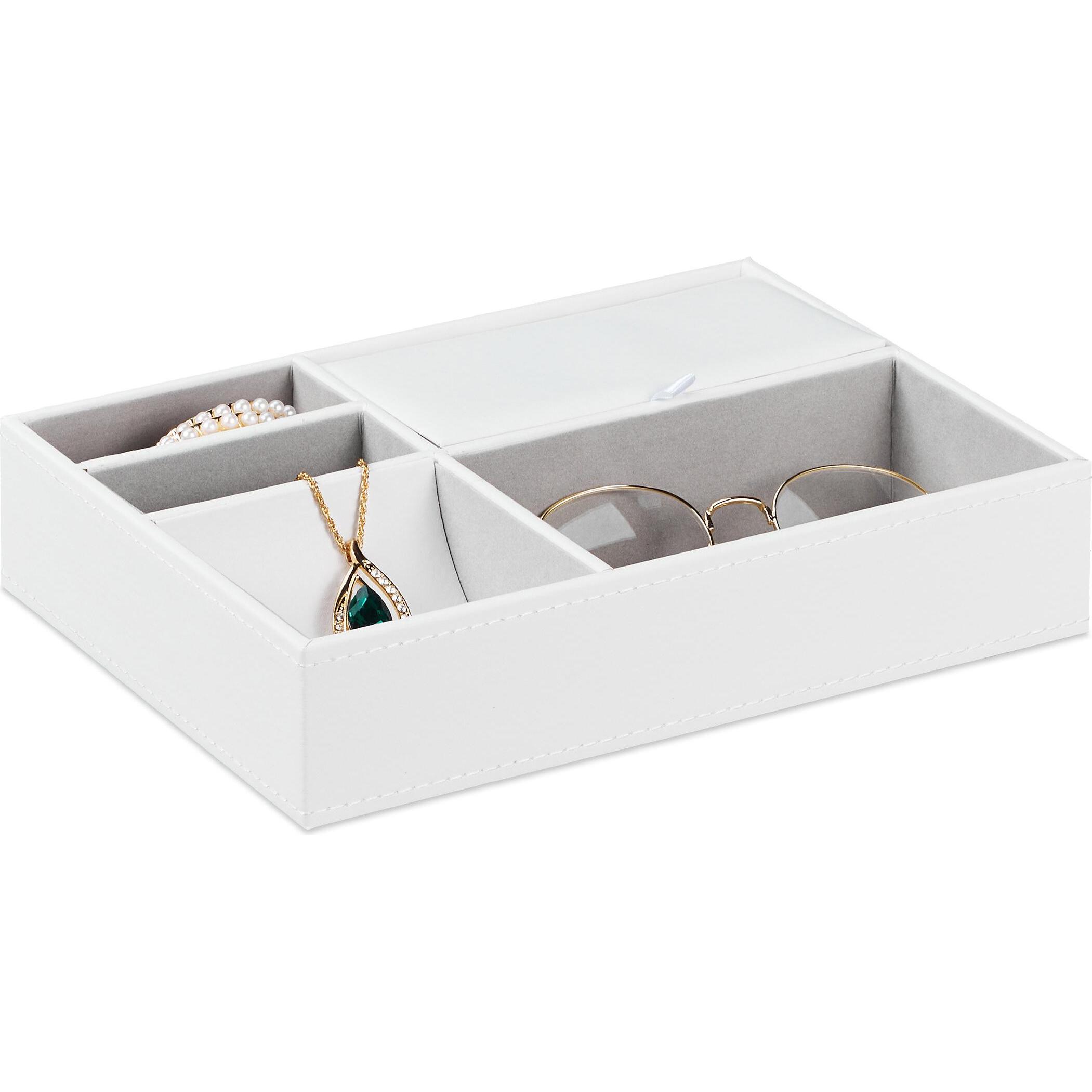 Relaxdays, Uhrenbox + Schmuckaufbewahrung, Schmucktablett, Weiss