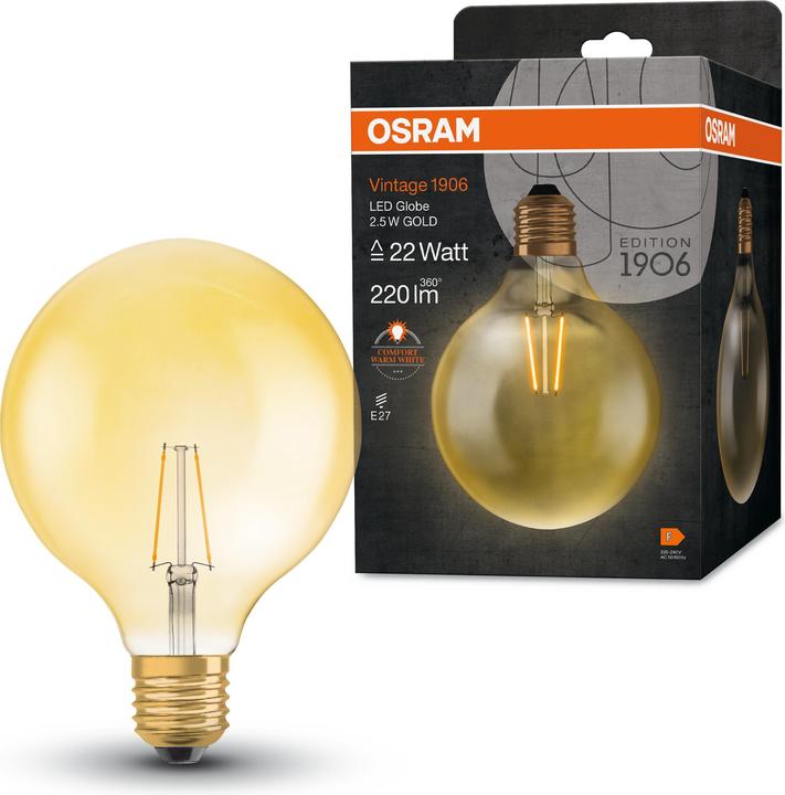 Produktbild Osram Vintage 1906 Led Classic Globe (E27, 2.80 W, 200 lm, 1 x, F)