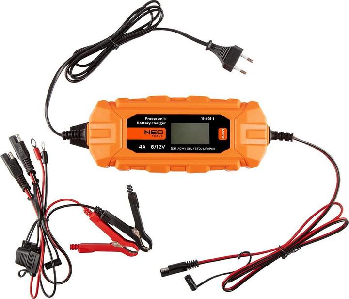 Actual product image Neo Automatic charger 4A/70W 3-120Ah for acid / AGM / GEL batteries (12V, 4 A)