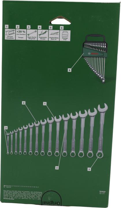 Produktbild Bosch Professional Ringmaulschlüssel-Set (10  mm, 11 mm, 12 mm, 13 mm, 14 mm, 15 mm, 16 mm, 17 mm, 18 mm, 19 mm, 21 mm, 6 mm, 7 mm, 8 mm, 9 mm)