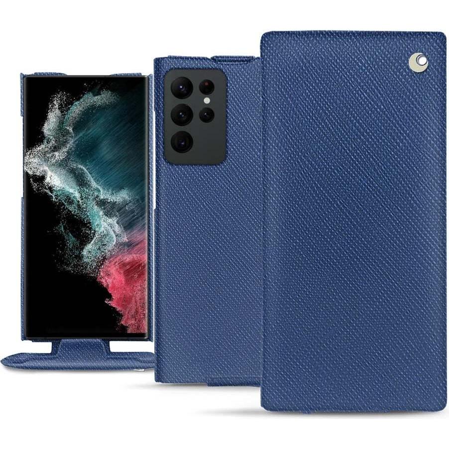 Noreve Lederschutzhülle vertikal (Samsung Galaxy S22 Ultra), Smartphone Hülle, Blau